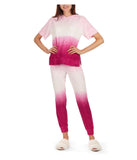Women's Dip Dye Yummy Terry Cloth Short Sleeve Hoodie Fuchsia