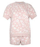 Women's Leopard Print Cozy Knit Short Sleeve Top Pink-Ivory