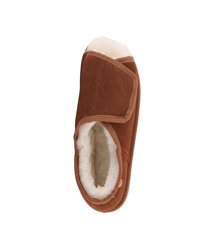 Wide Ladies Open Toe wrap with 100% Australian sheepskin lining Chestnut