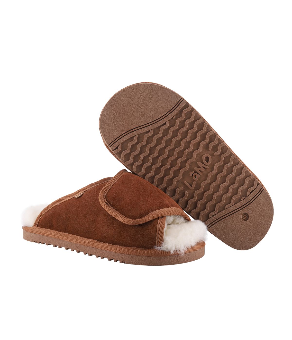 Wide Ladies Open Toe slide wrap with 100% sheepskin lining Chestnut