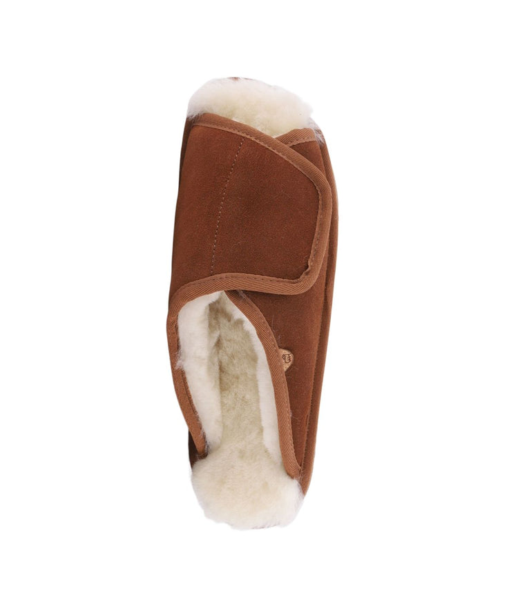Wide Ladies Open Toe slide wrap with 100% sheepskin lining Chestnut