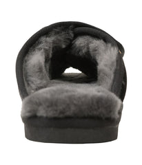 Ladies Open Toe slide wrap with 100% sheepskin lining Black