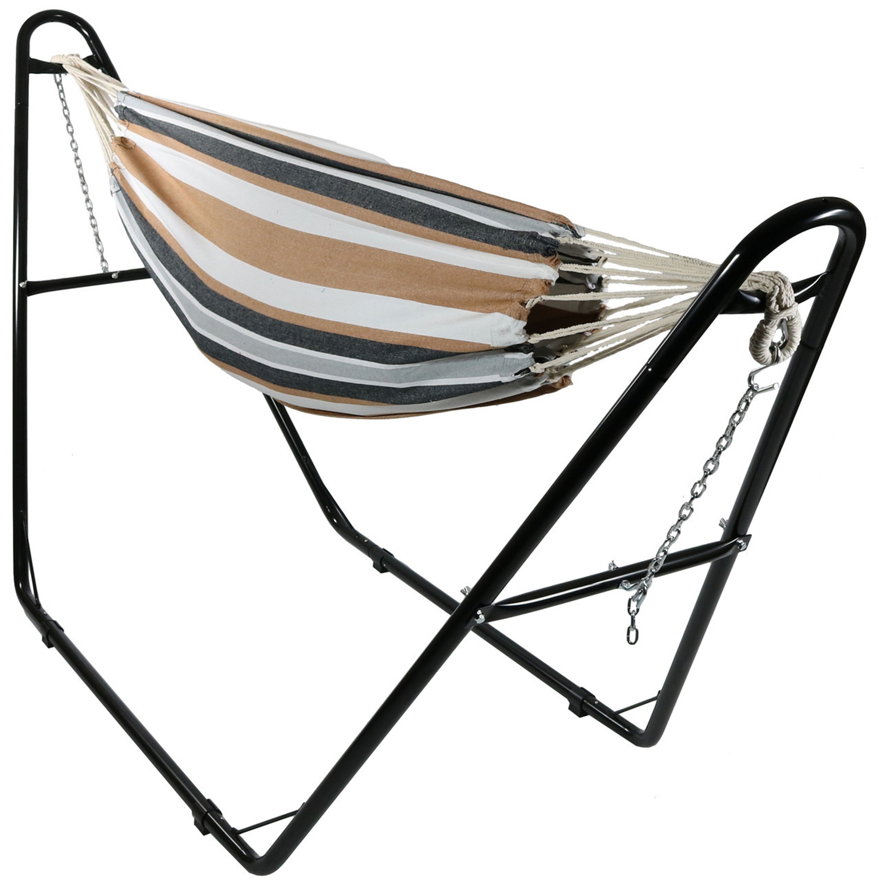  Sunnydaze Decor Large Double Brazilian Hammock with Universal Stand - 450 lb Weight Capacity - Sunset - Bonton