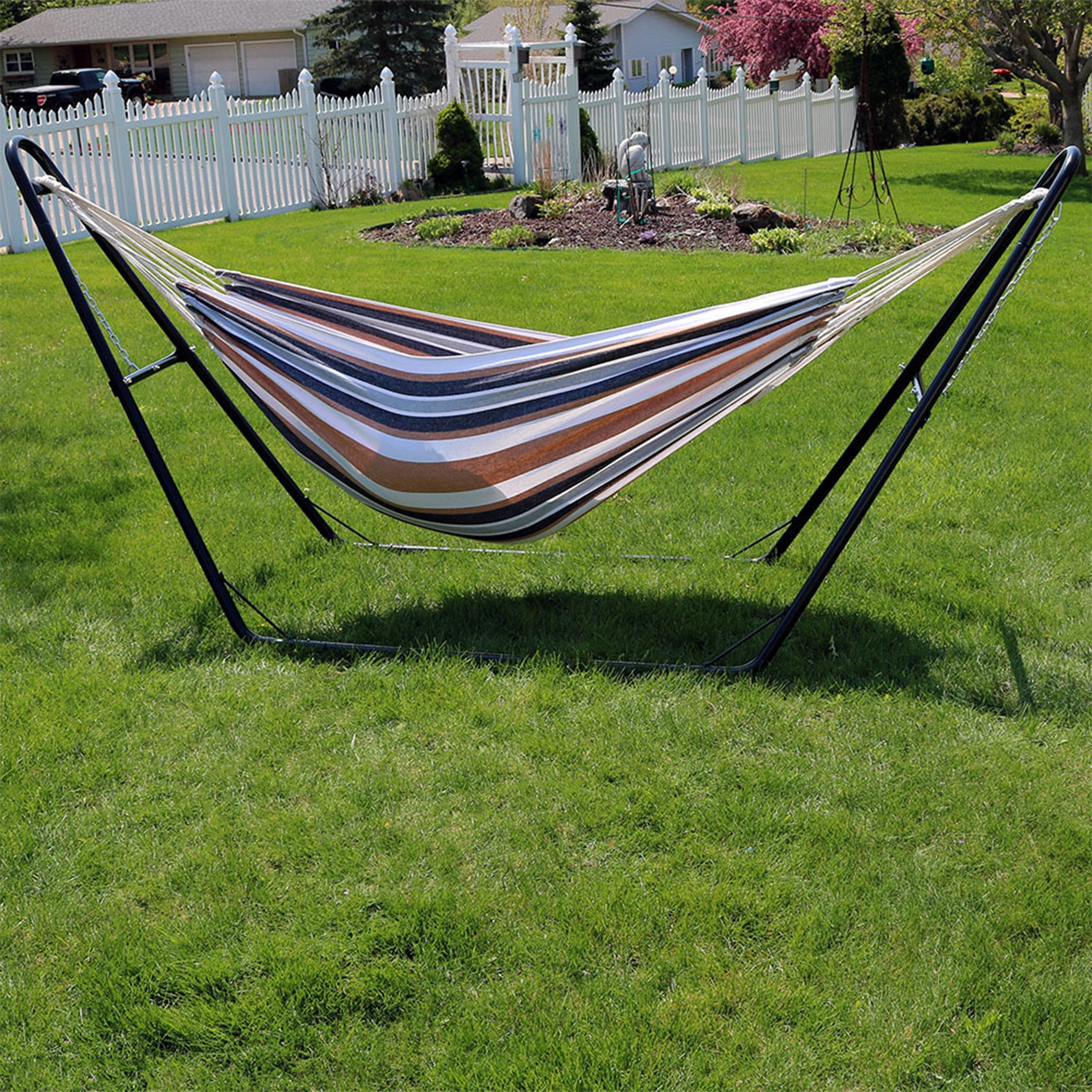  Sunnydaze Decor Large Double Brazilian Hammock with Universal Stand - 450 lb Weight Capacity - Sea Grass - Bonton