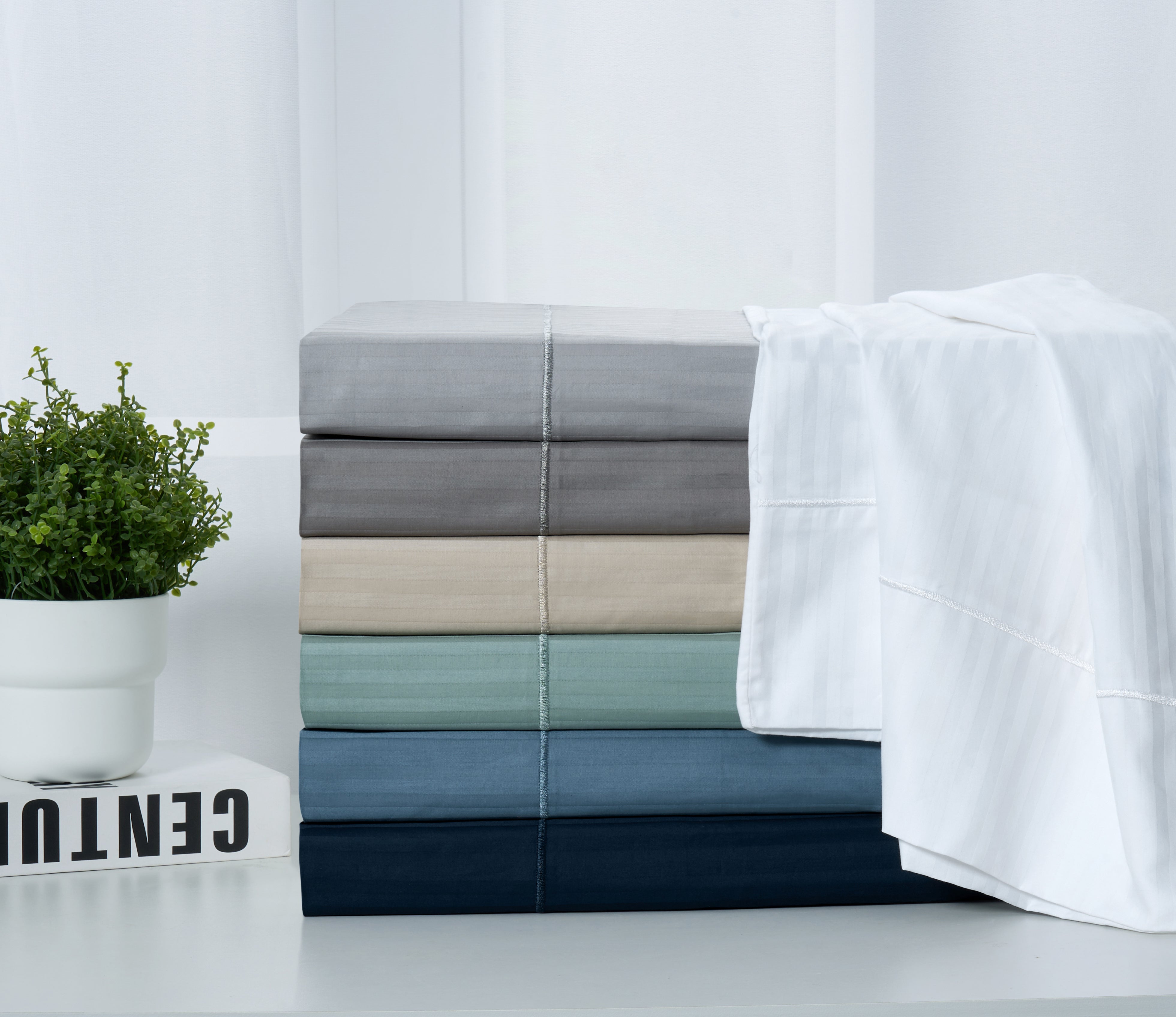  Kathy Ireland Home Kathy Ireland 500 Thread Count Damask Stripe Sheet Set With Optifit - Twin - Bonton