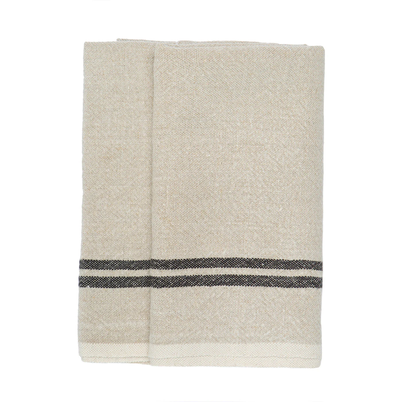  Couleur Nature Vintage Linen Towels Set of 2 - Natural/Black - Bonton