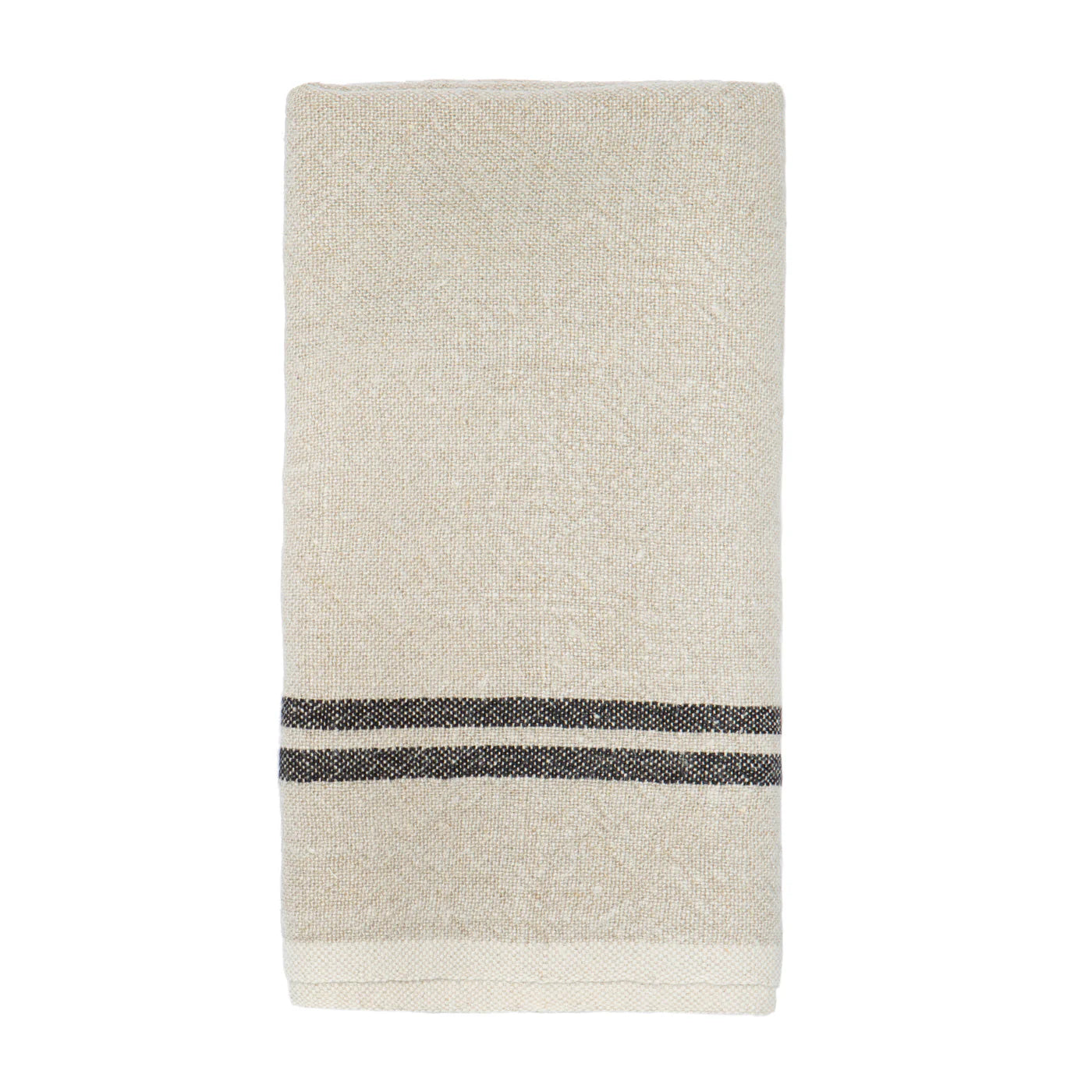  Couleur Nature Vintage Linen Towels Set of 2 - Natural/Black - Bonton