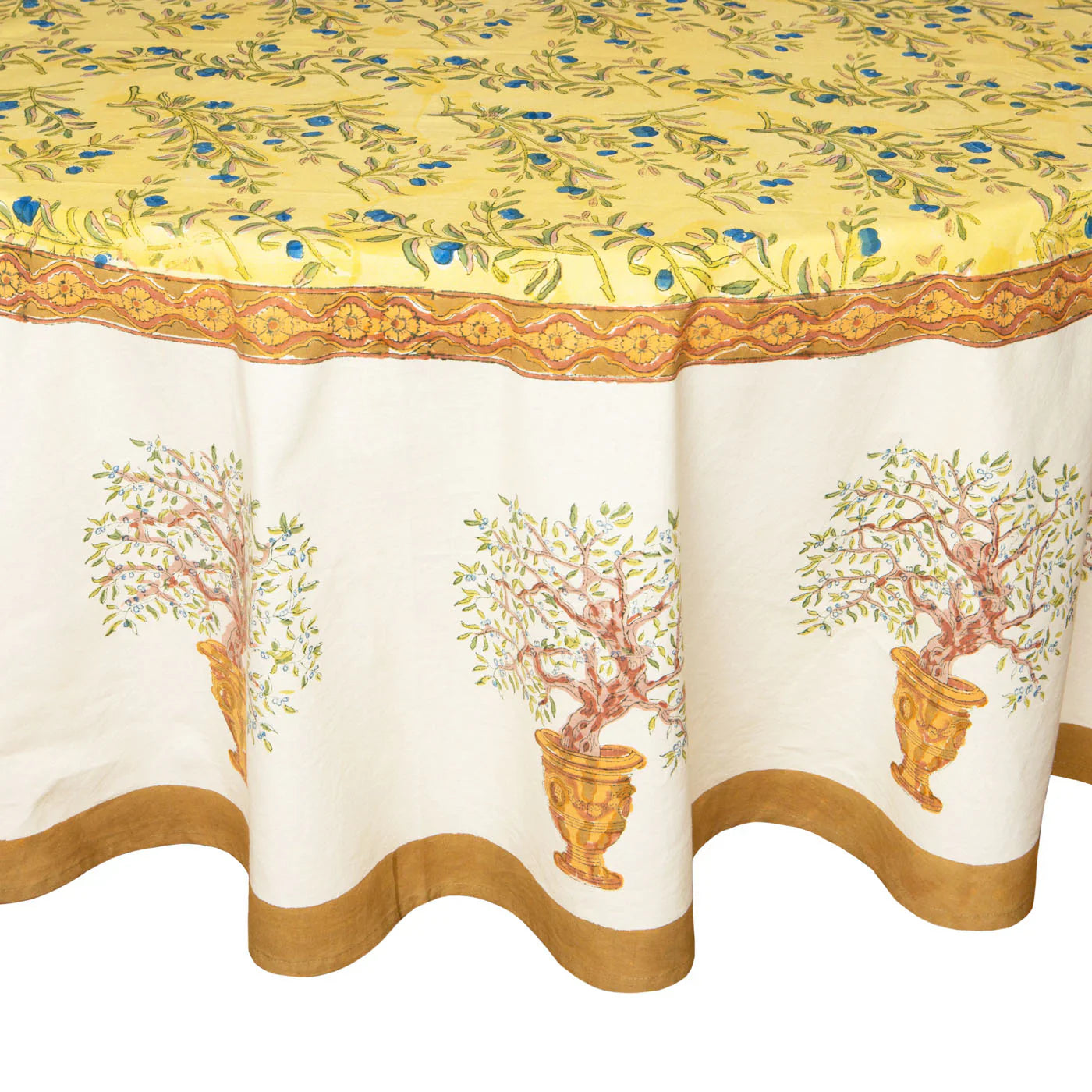  Couleur Nature Olive Tree Khaki/Blue Tablecloth - Khaki/Blue - Bonton