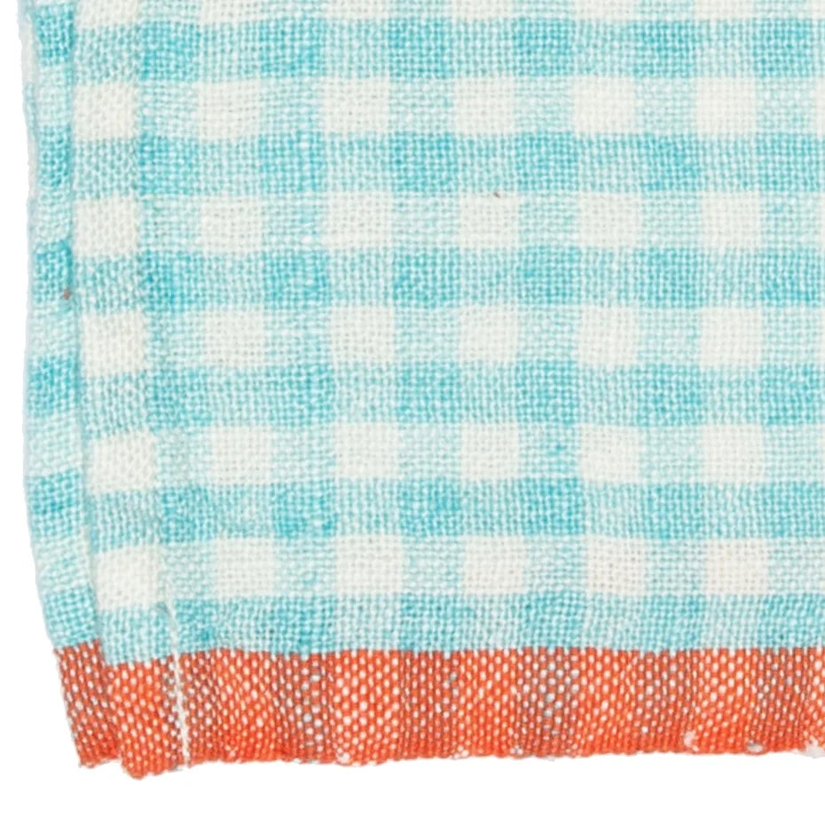  Couleur Nature Gingham Napkins Set of 4 - Aqua/Orange - Bonton