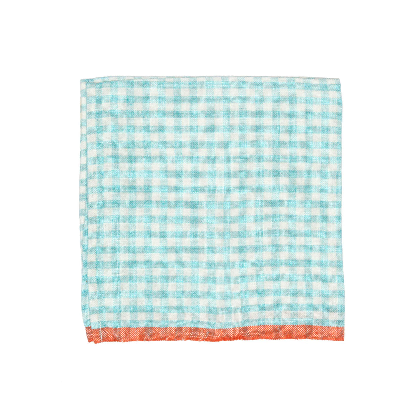  Couleur Nature Gingham Napkins Set of 4 - Aqua/Orange - Bonton