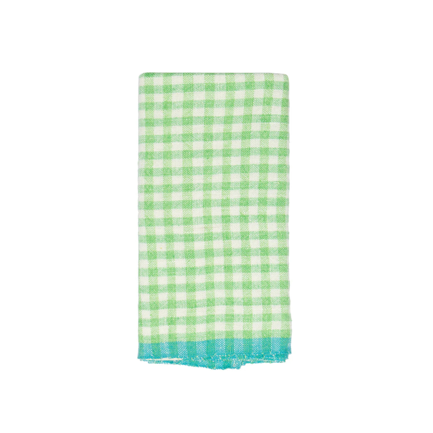  Couleur Nature Gingham Towels Set of 2 - Lime/Aqua - Bonton