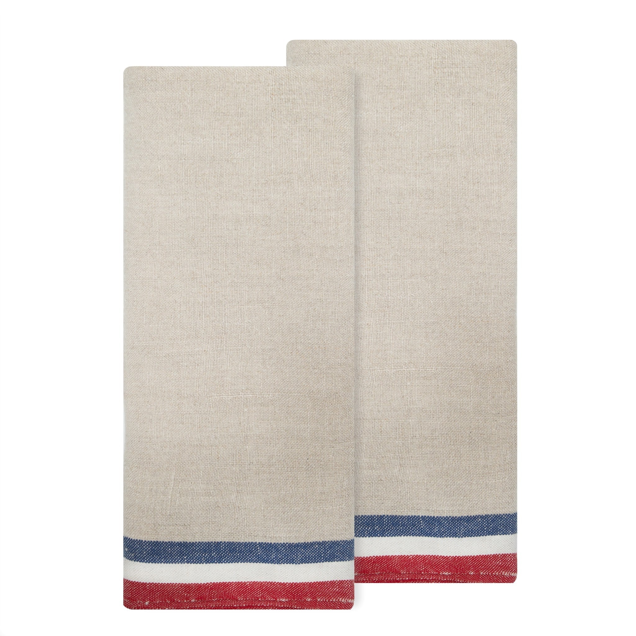  Caravan Normandy Natural - Tea Towels 20x30 - Set of 2 - Mustard/Natural/Blue Stripes - Bonton
