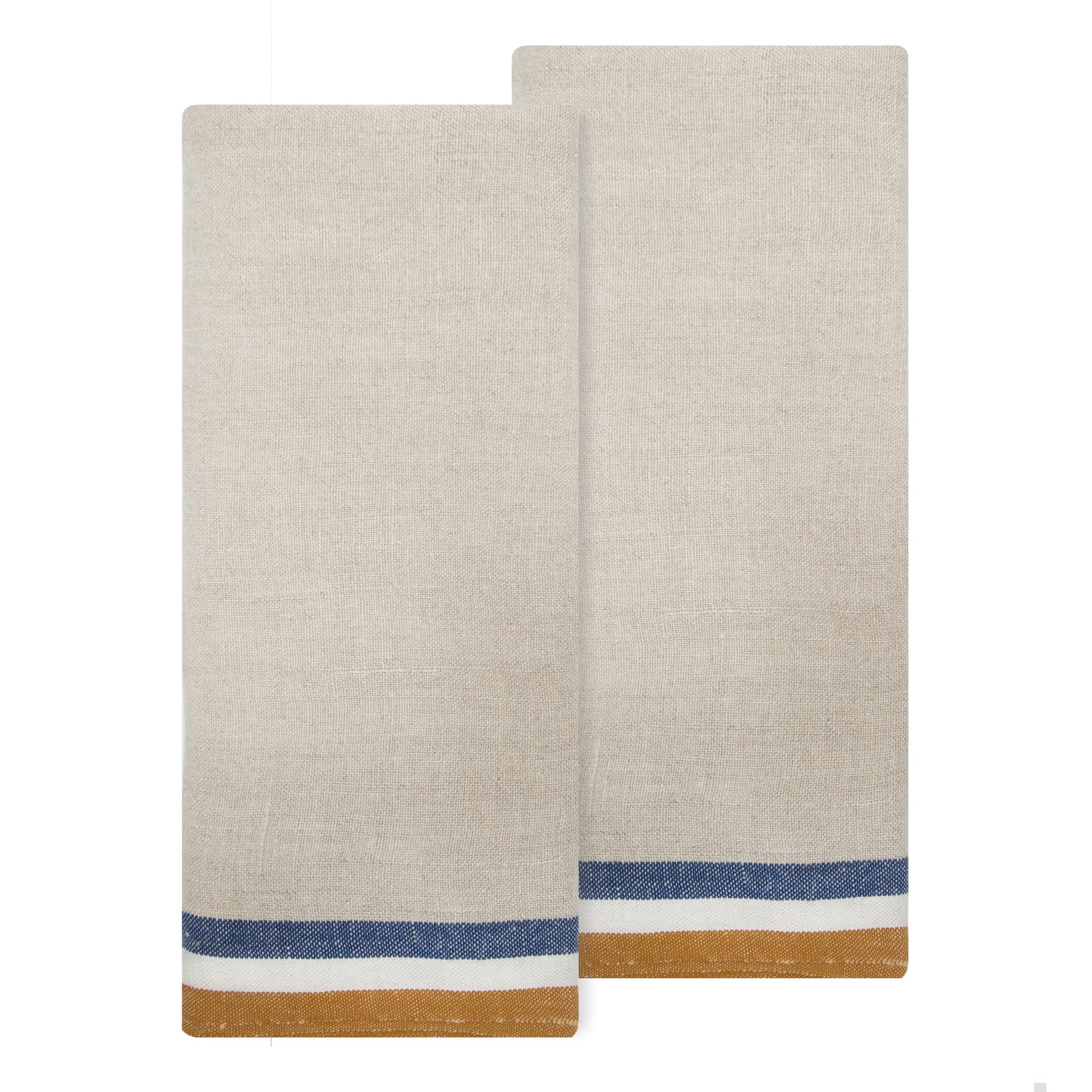  Caravan Normandy Natural - Tea Towels 20x30 - Set of 2 - Mustard/Natural/Blue Stripes - Bonton