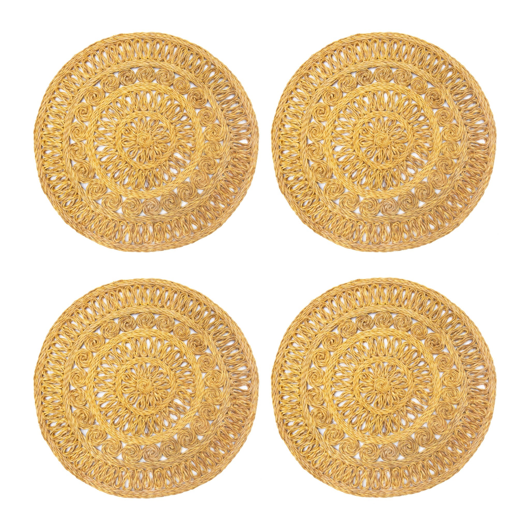  Caravan Circolo Abaca Round Placemat - Set of 4 - Aqua - Bonton