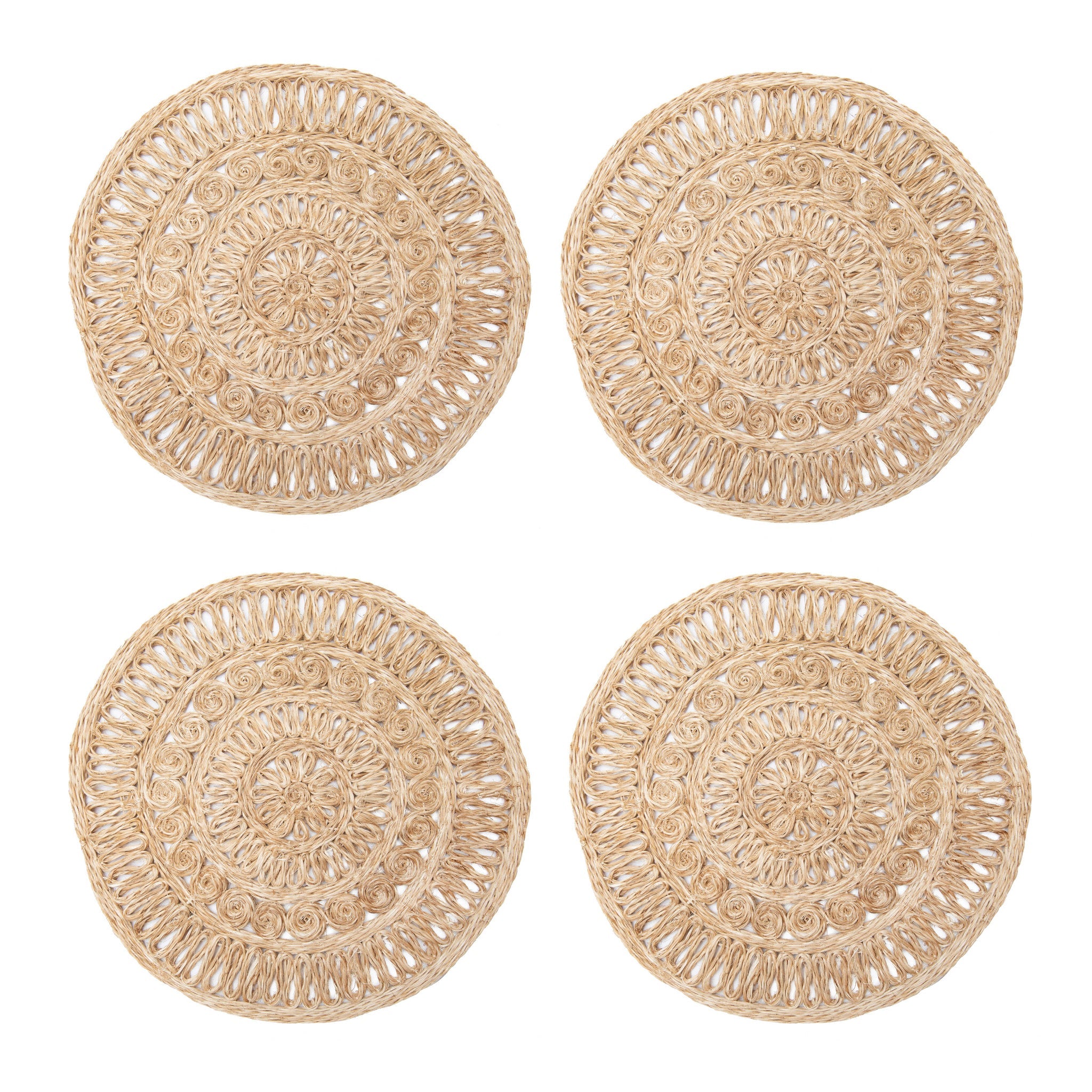  Caravan Circolo Abaca Round Placemat - Set of 4 - Aqua - Bonton