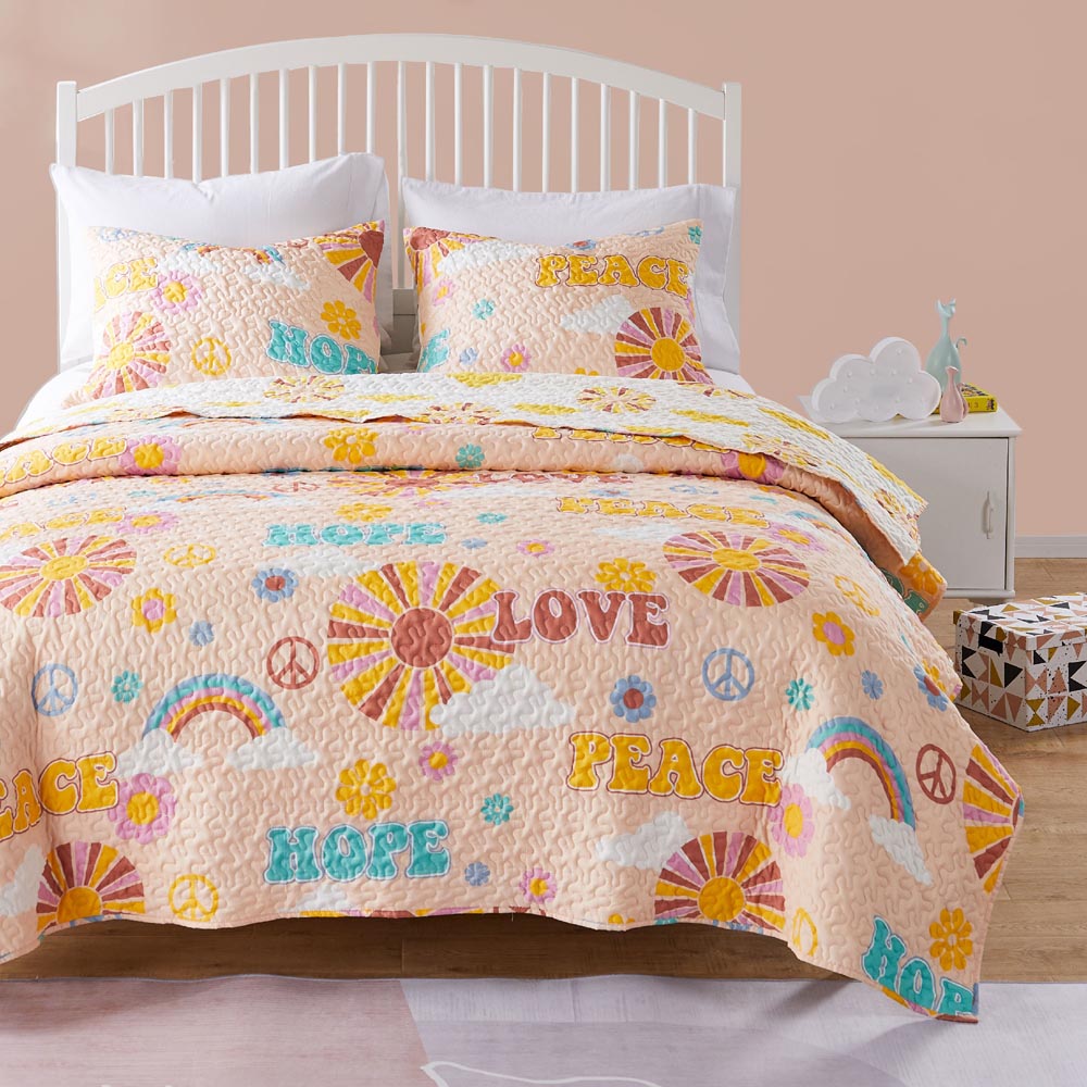  Greenland Home Fashions Cassidy Retro 1960s Quilt Set - Peach - Bonton