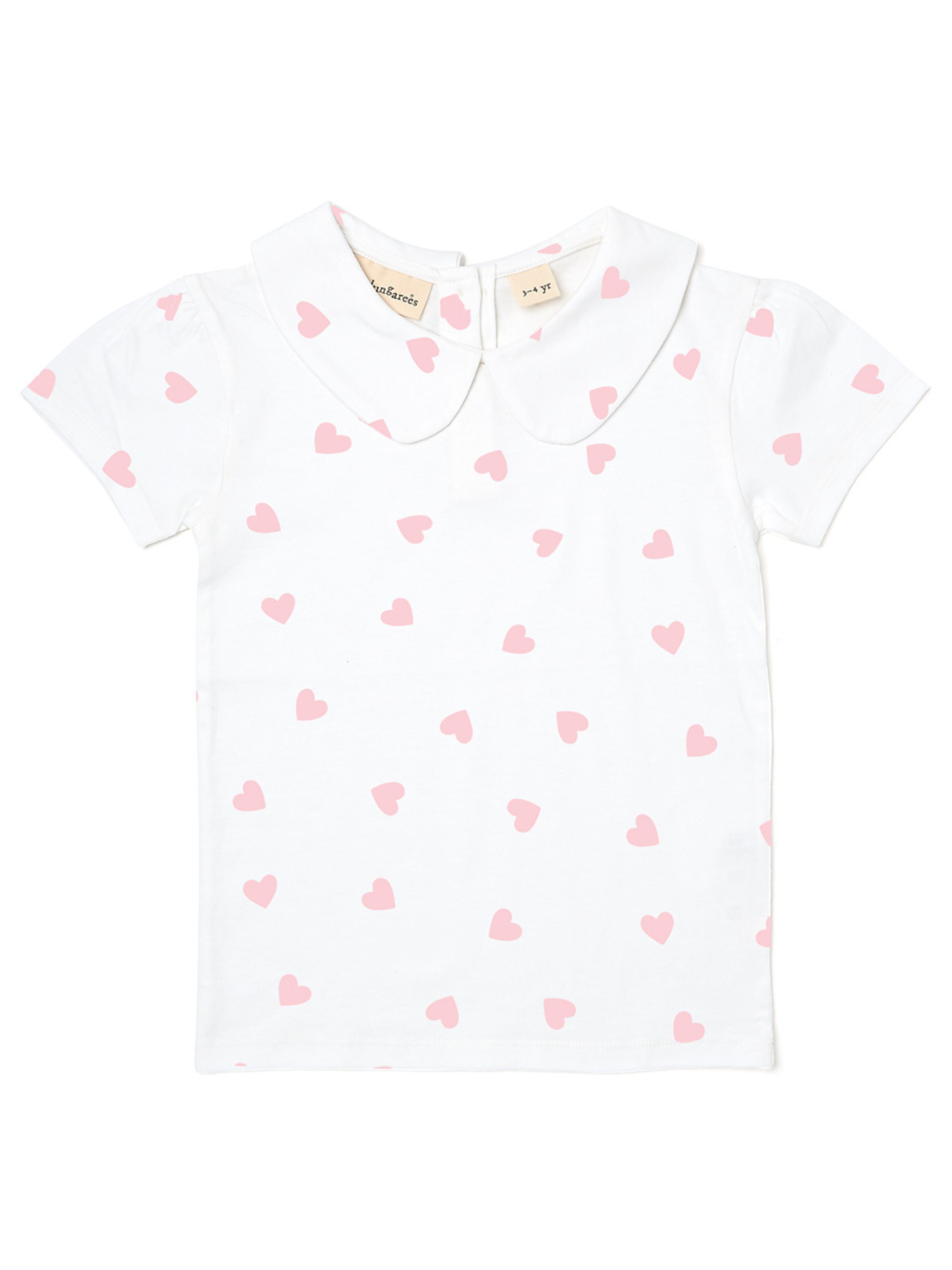  Dotty Dungarees Short Sleeved Peter Pan Collar T-Shirt - Pink Dot - Bonton