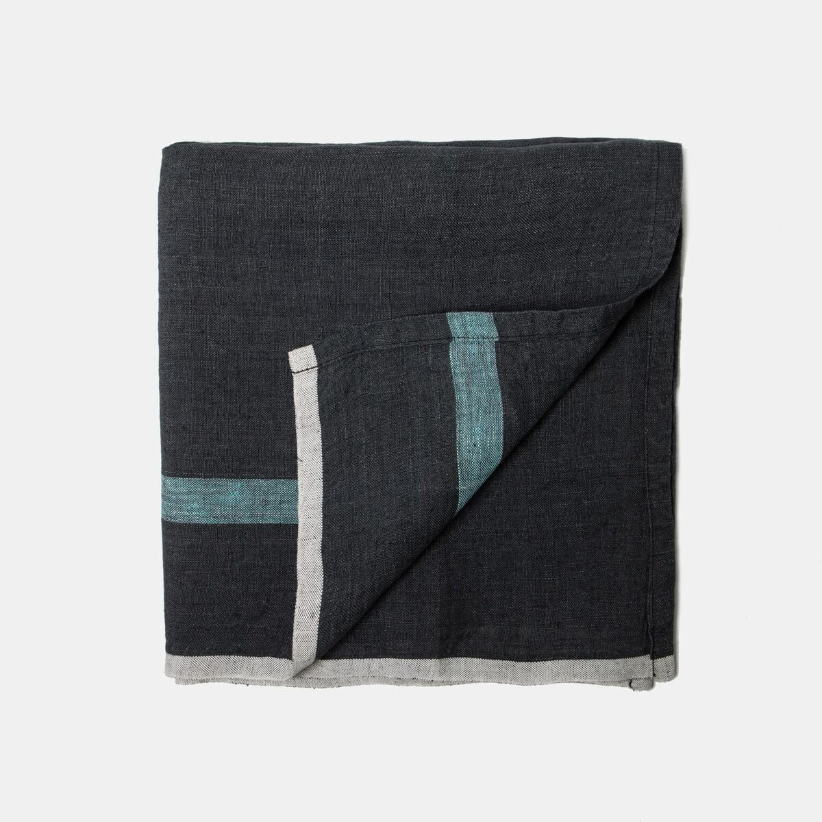  Couleur Nature Laundered Linen Napkins Set of 4 - Charcoal / Aqua - Bonton