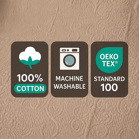 DaDa Bedding Elegant Fringed Cotton Quilted Throw Blanket - Luxurious Solid Soft Paisley Pattern, Cozy Lightweight Lap Throw, Perfect for Couch or Bed, Neutral Sandy Taupe Tan Beige, 50x60 Inches by DaDa Bedding Collection