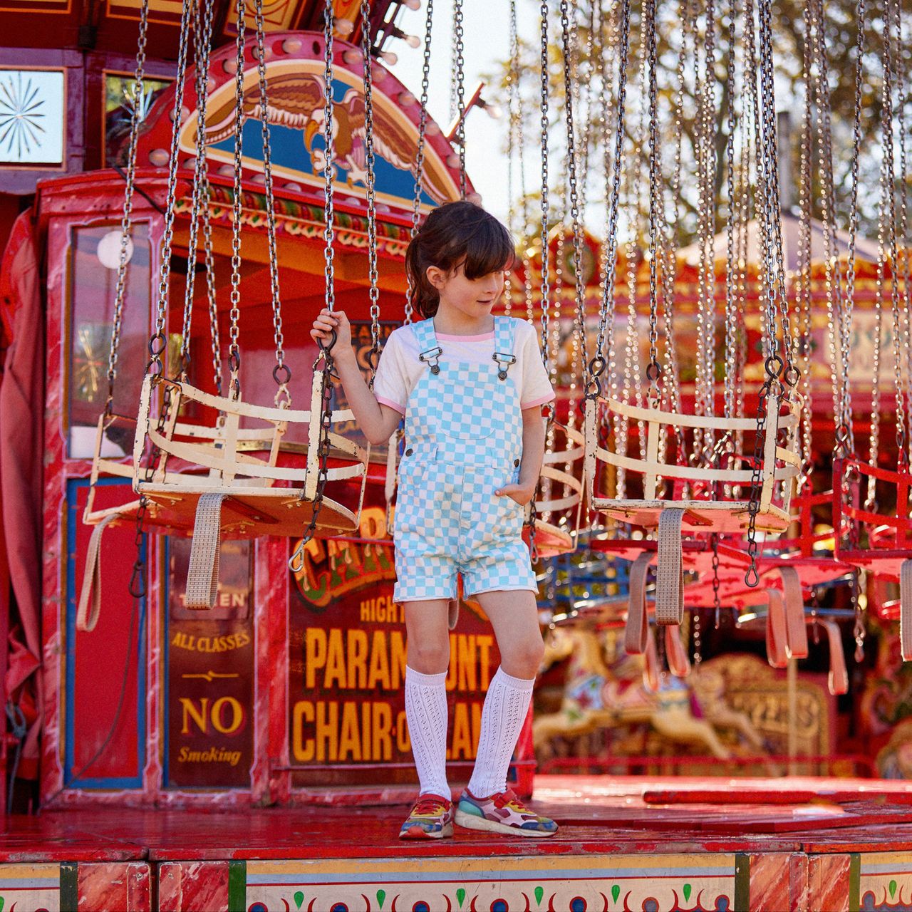  Dotty Dungarees Checkerboard Overall Shorts - Blue/White - Bonton