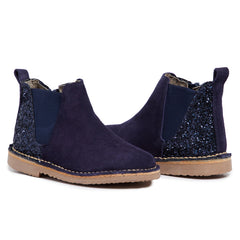 Glitter and Suede Chelsea Boots in Navy