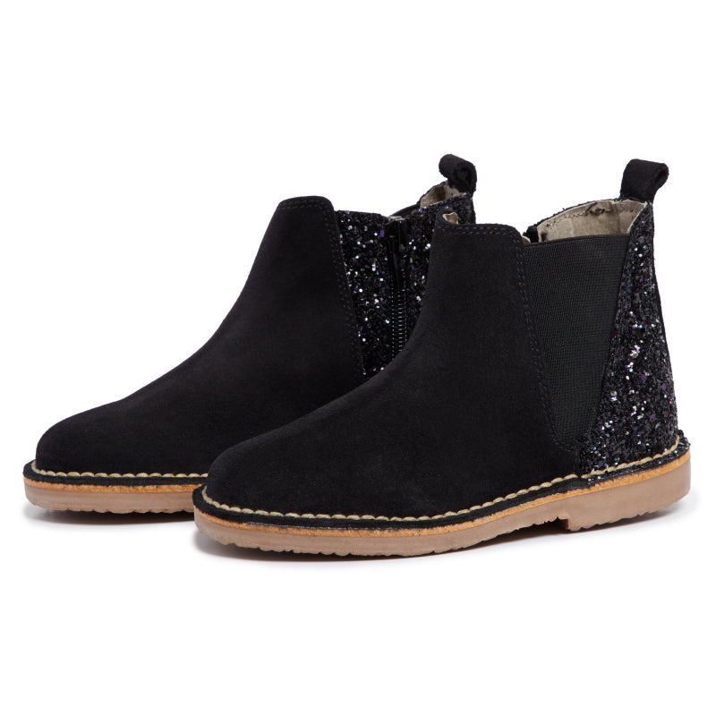  Childrenchic Glitter and Suede Chelsea Boots in Black - Black - Bonton