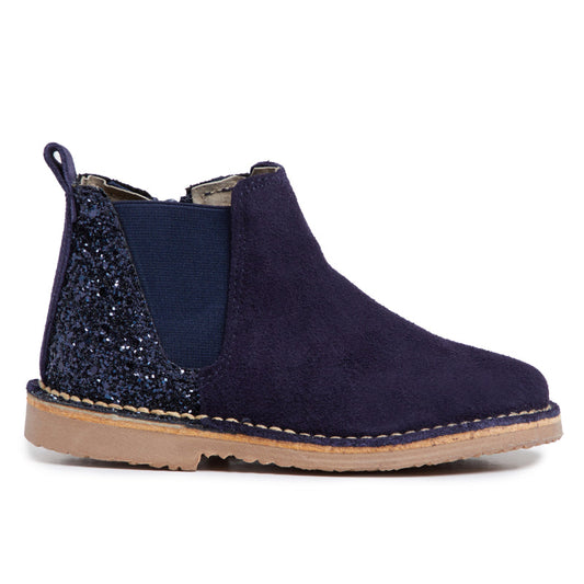 Glitter and Suede Chelsea Boots in Navy