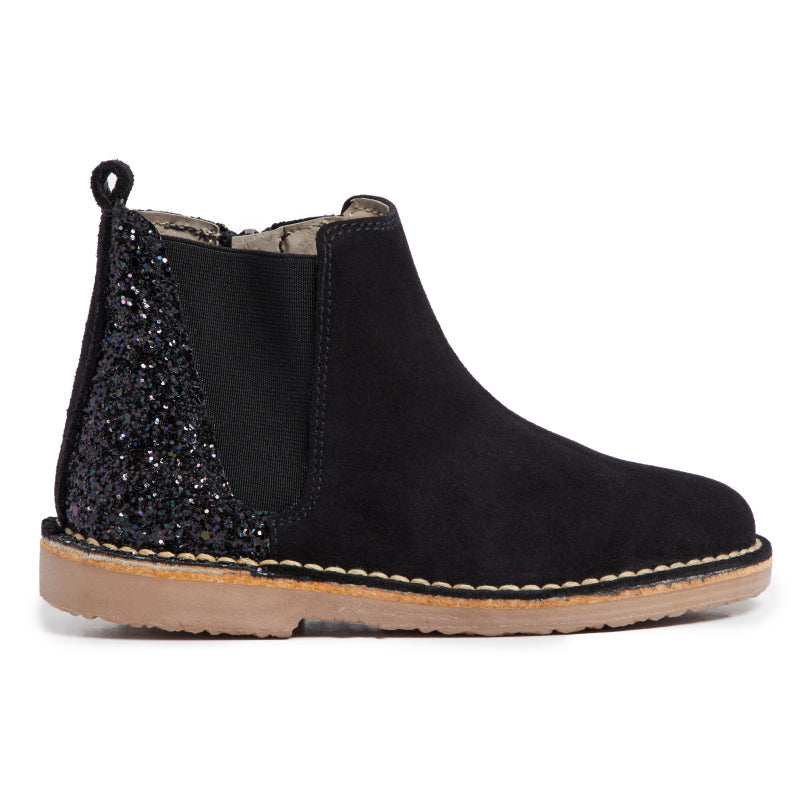  Childrenchic Glitter and Suede Chelsea Boots in Black - Black - Bonton