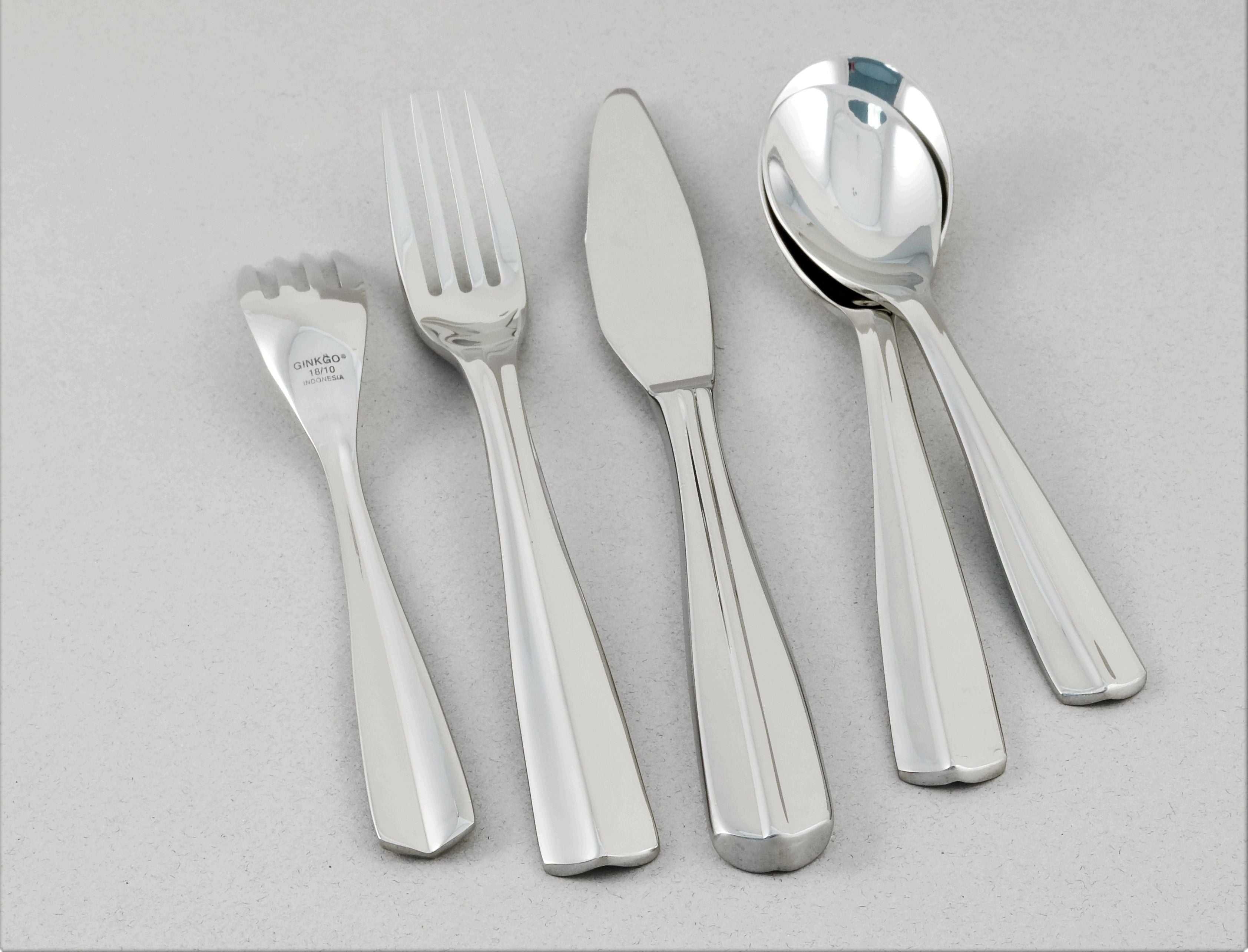  Ginkgo Nocturne Stainless Steel Flatware 42 Piece Set - Mirror Stainless Steel - Bonton