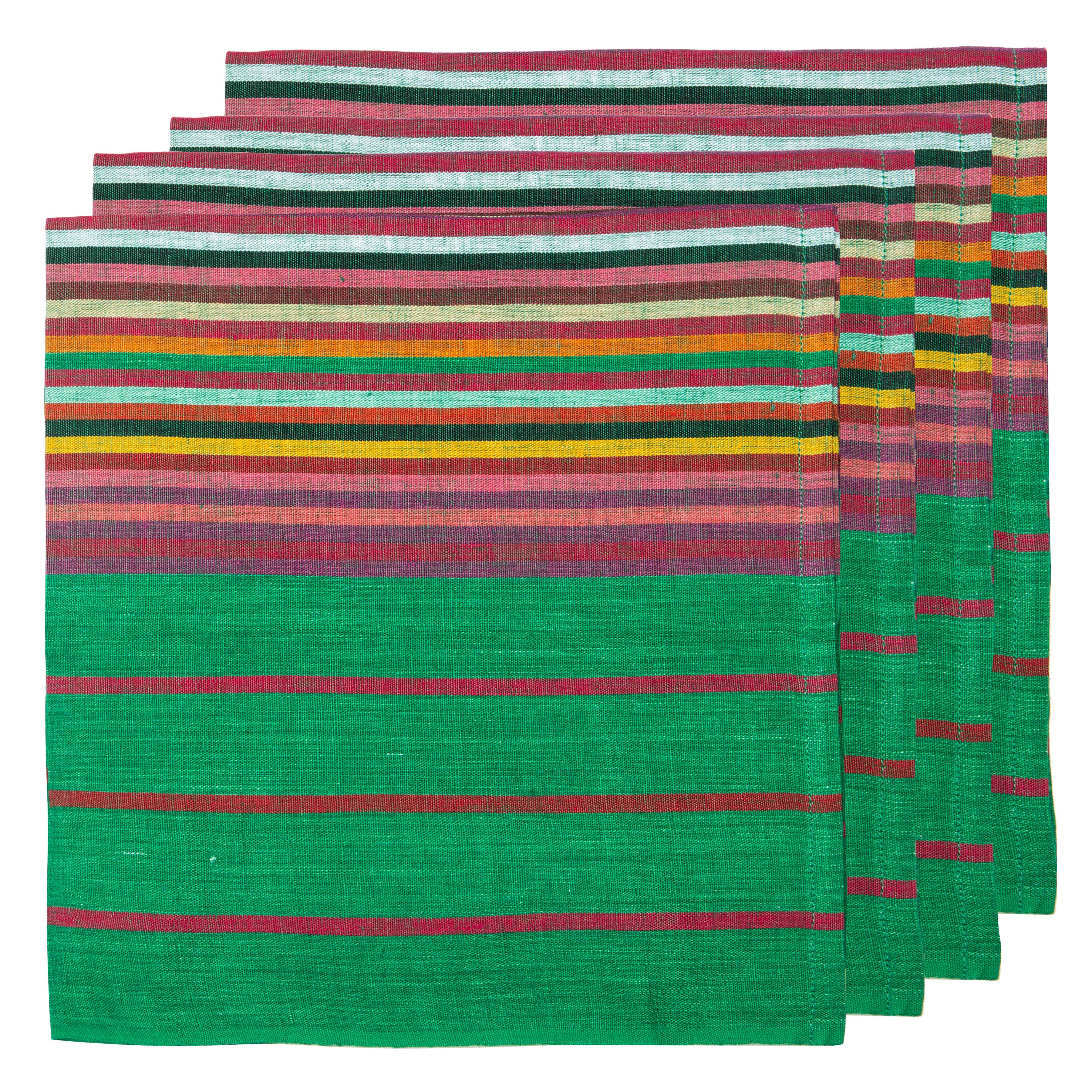  Caravan Multi Stripes Napkins 20x20 - Set of 4 - Black - Bonton