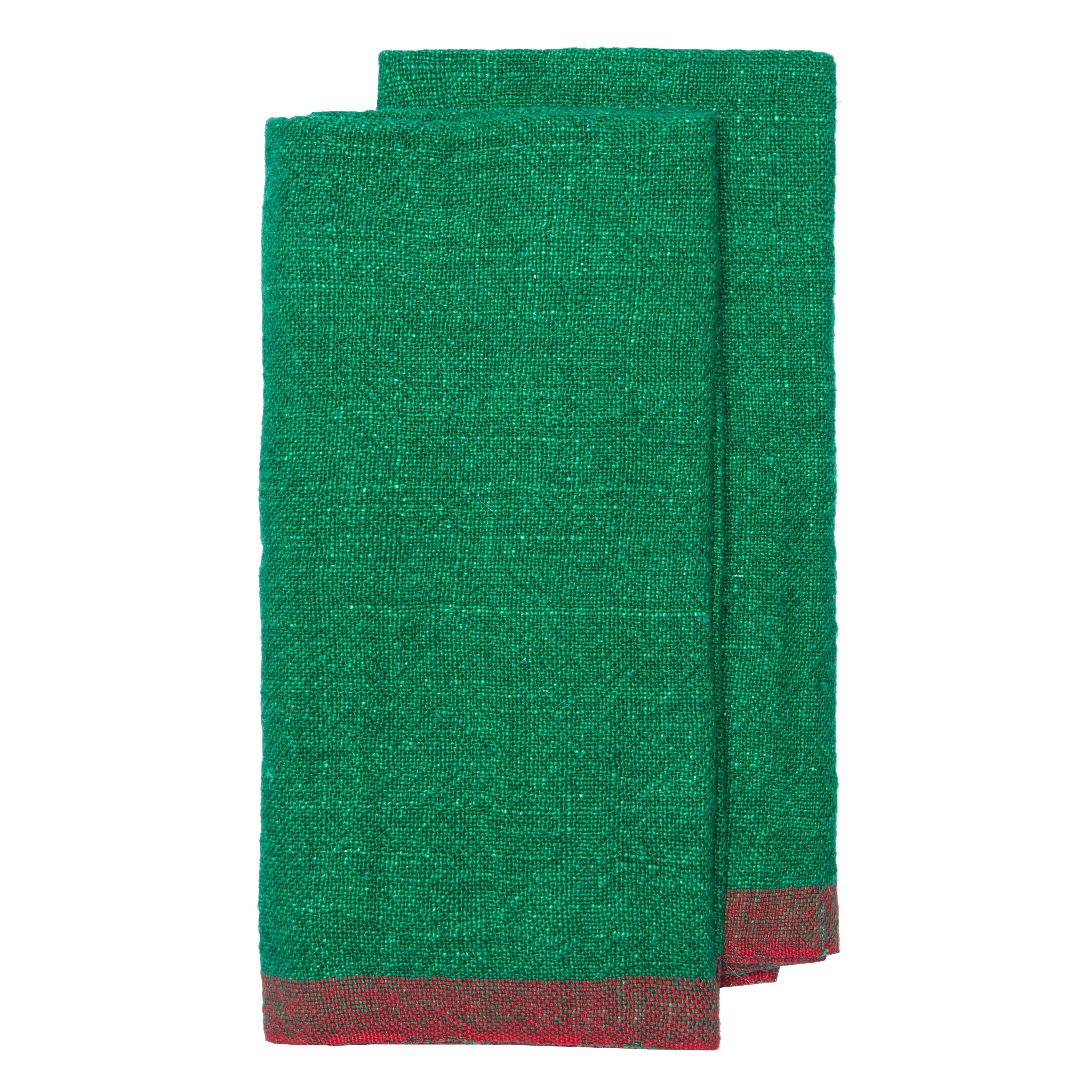  Couleur Nature Color Block Napkins Set of 4 - Green/Red - Bonton