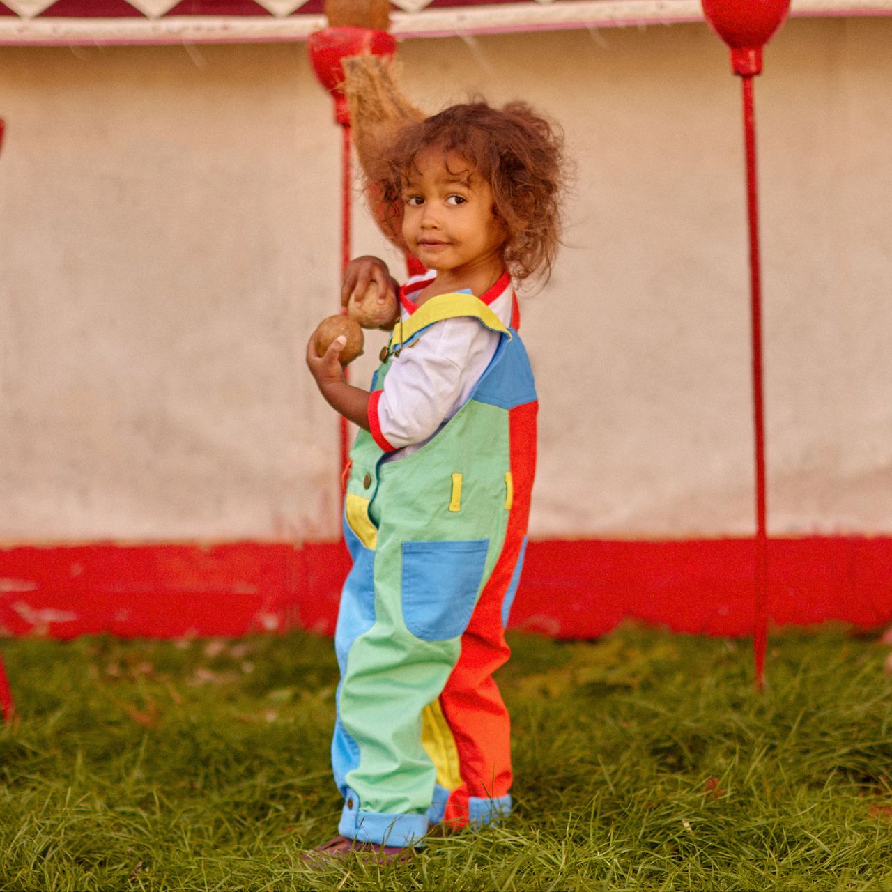  Dotty Dungarees Colourblock Summer Denim Overalls - Primary/Multi - Bonton