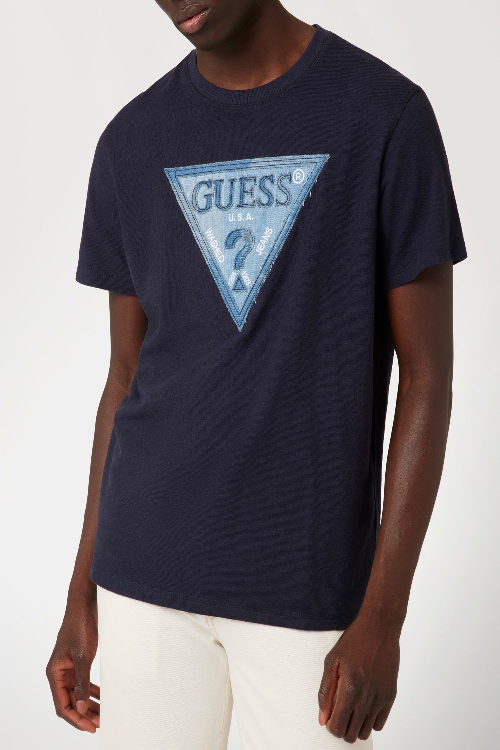  Guess Triangle Patch Short Sleeve Tee - Smart Blue - Bonton