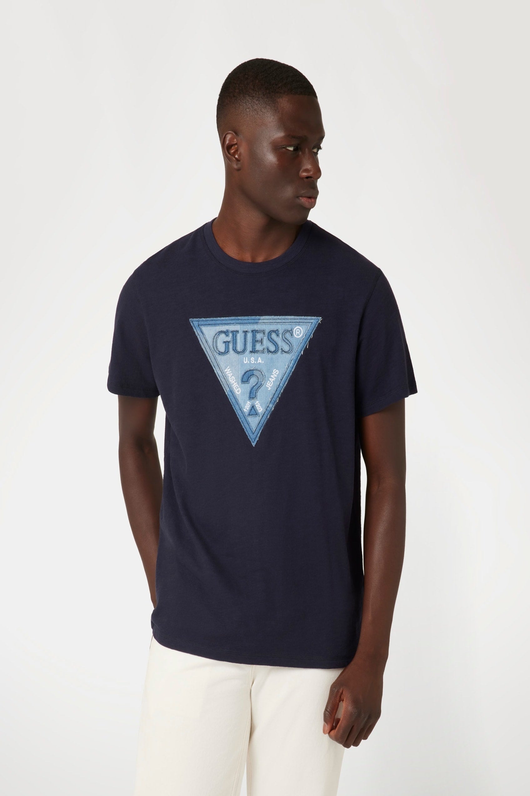  Guess Triangle Patch Short Sleeve Tee - Smart Blue - Bonton