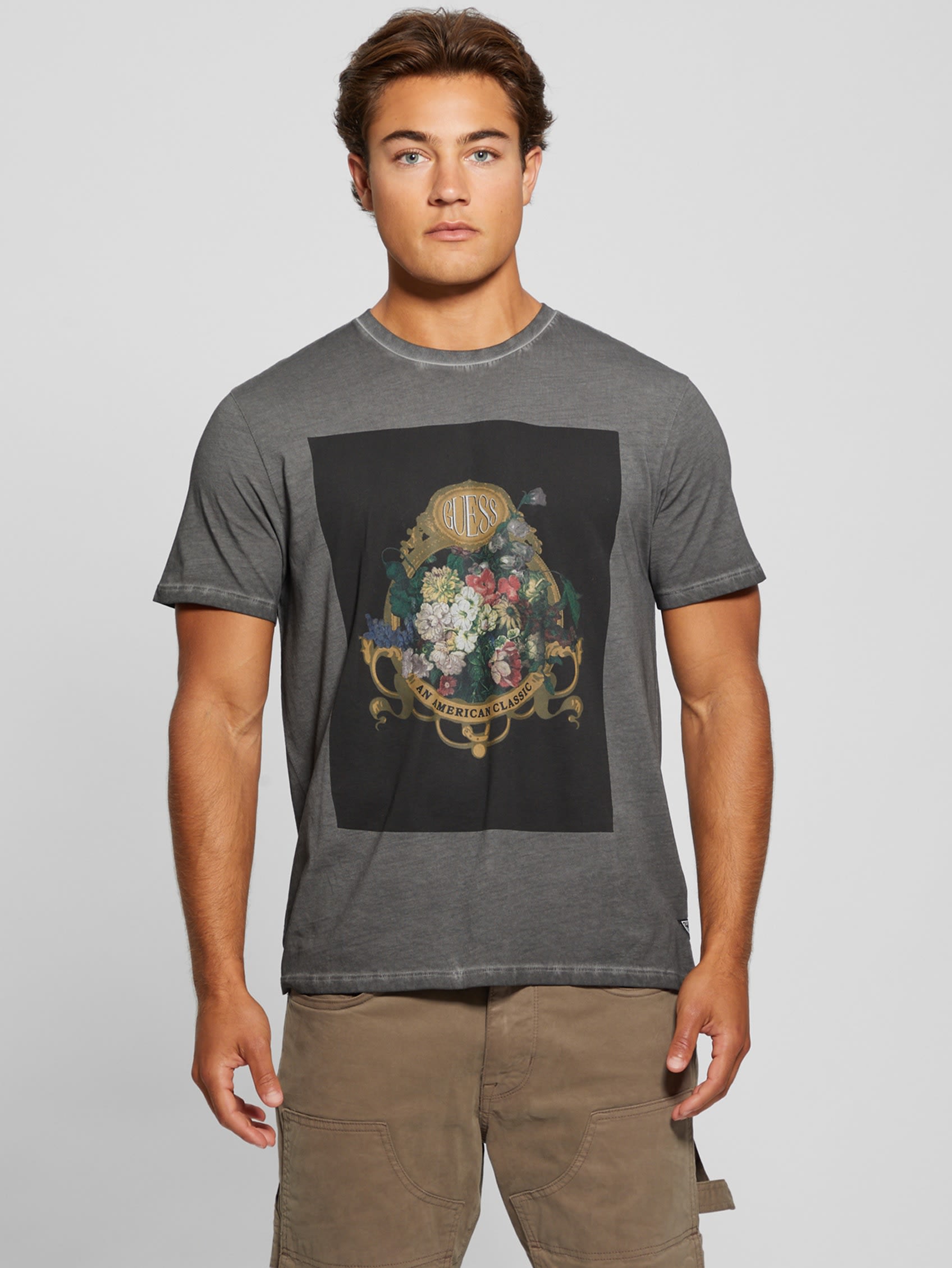  Guess Still Life Floral BSC Short Sleeve Tee - Jet Black - Bonton