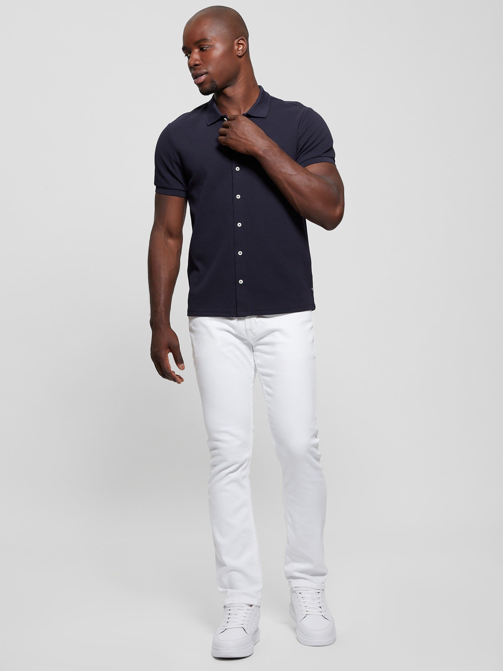  Guess Aster Knit Short Sleeve Shirt - Smart Blue - Bonton