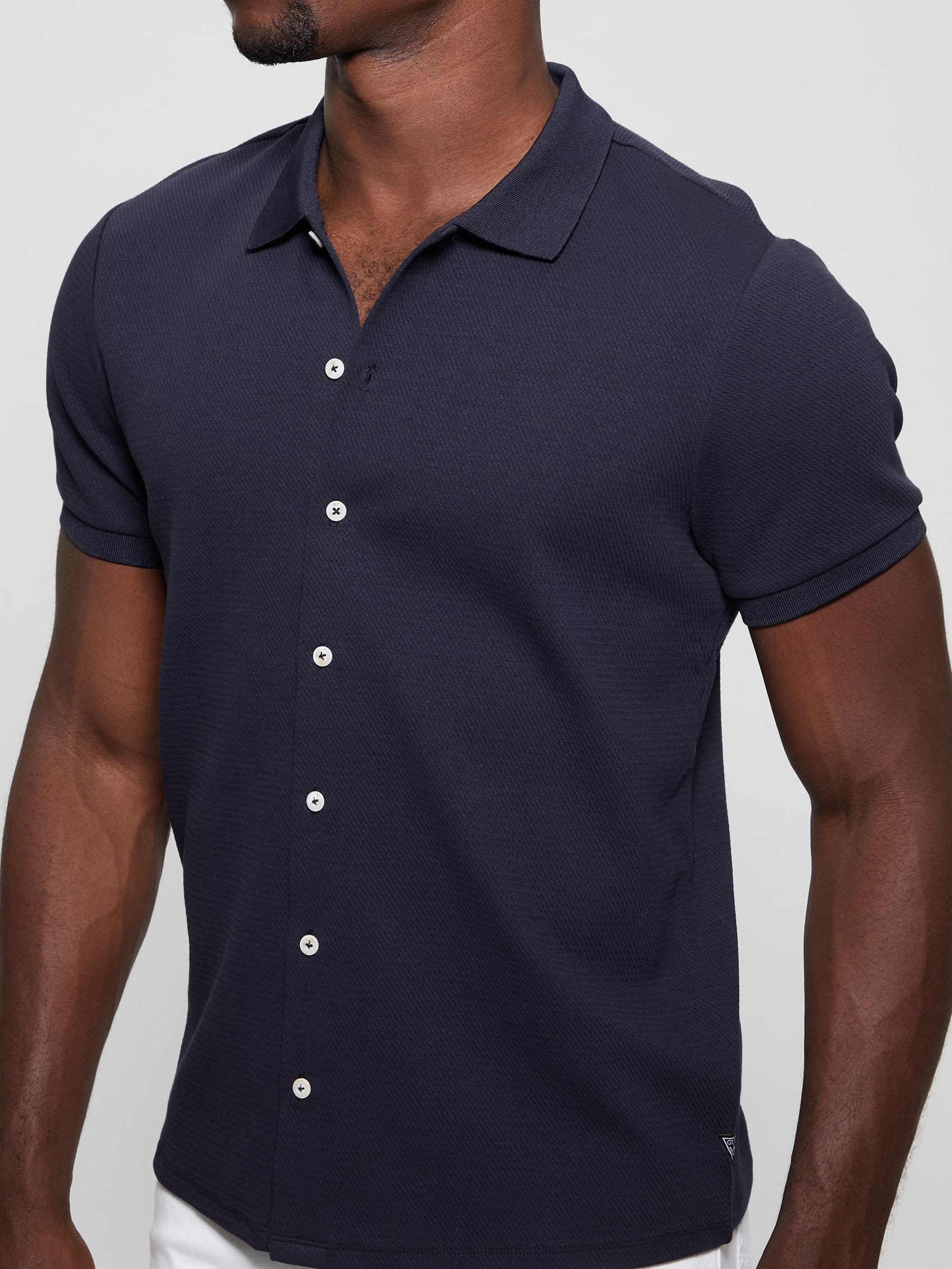  Guess Aster Knit Short Sleeve Shirt - Smart Blue - Bonton