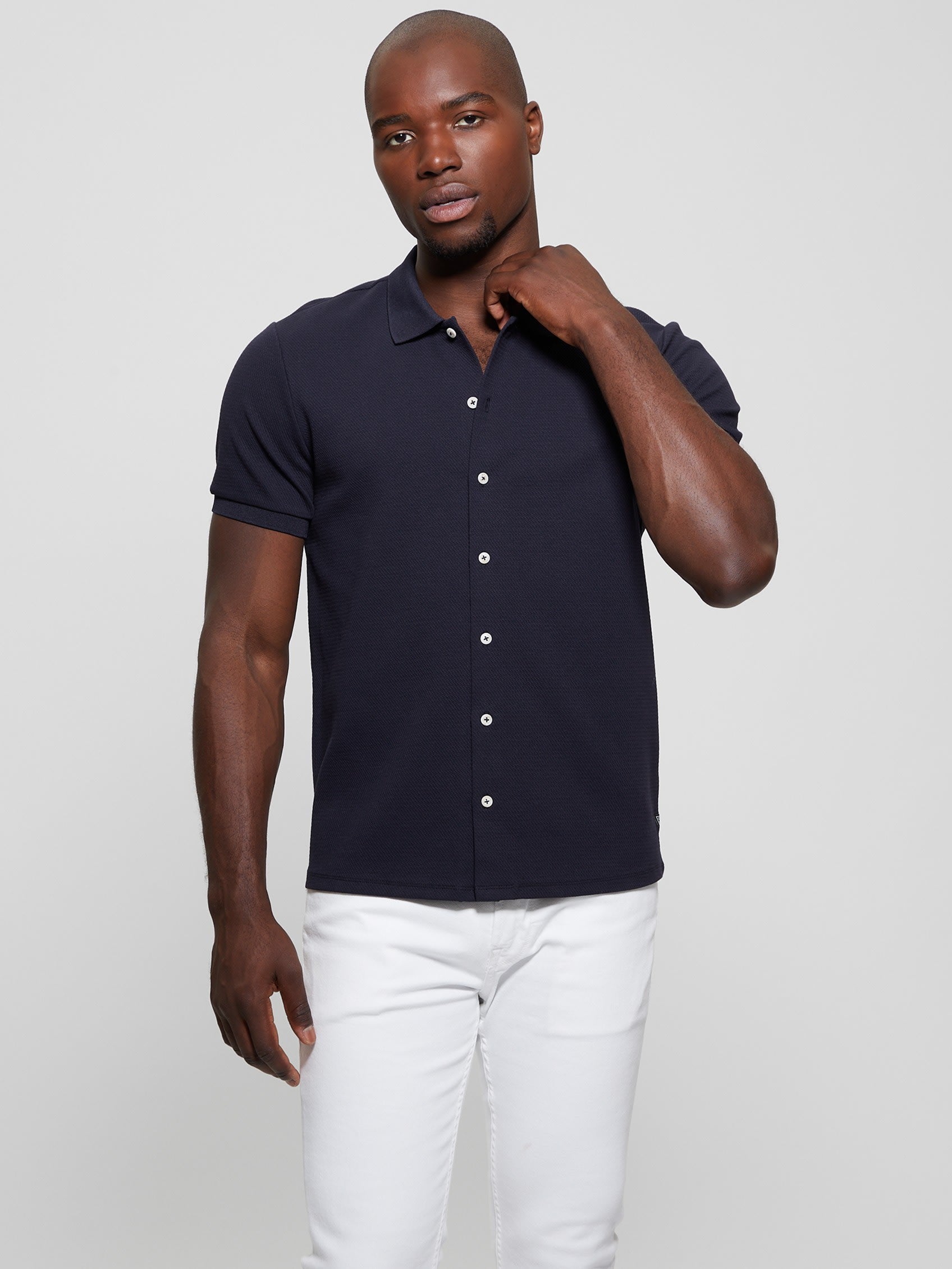  Guess Aster Knit Short Sleeve Shirt - Smart Blue - Bonton