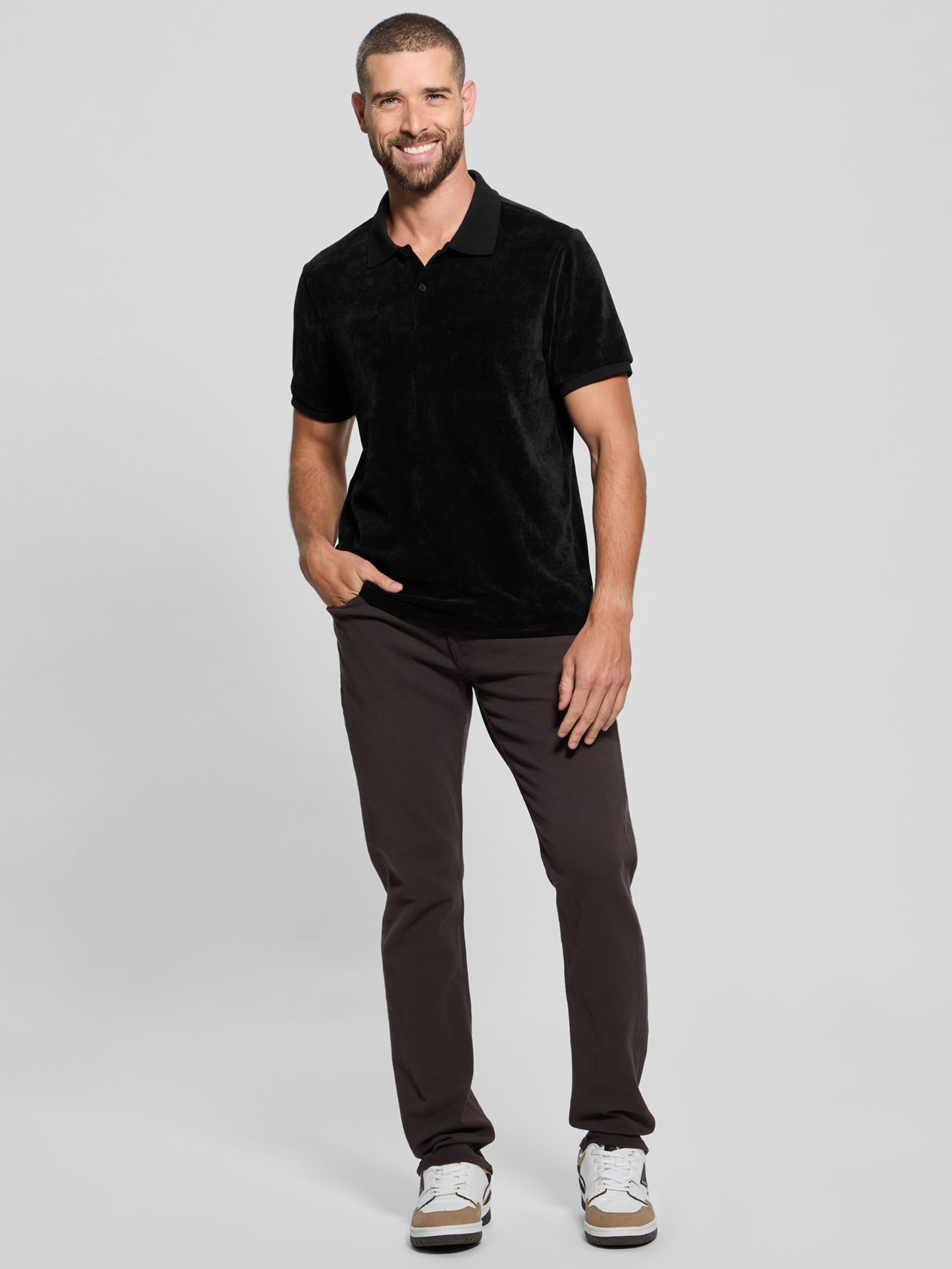  Guess Parker Velour Stripe Short Sleeve Polo - Jet Black - Bonton