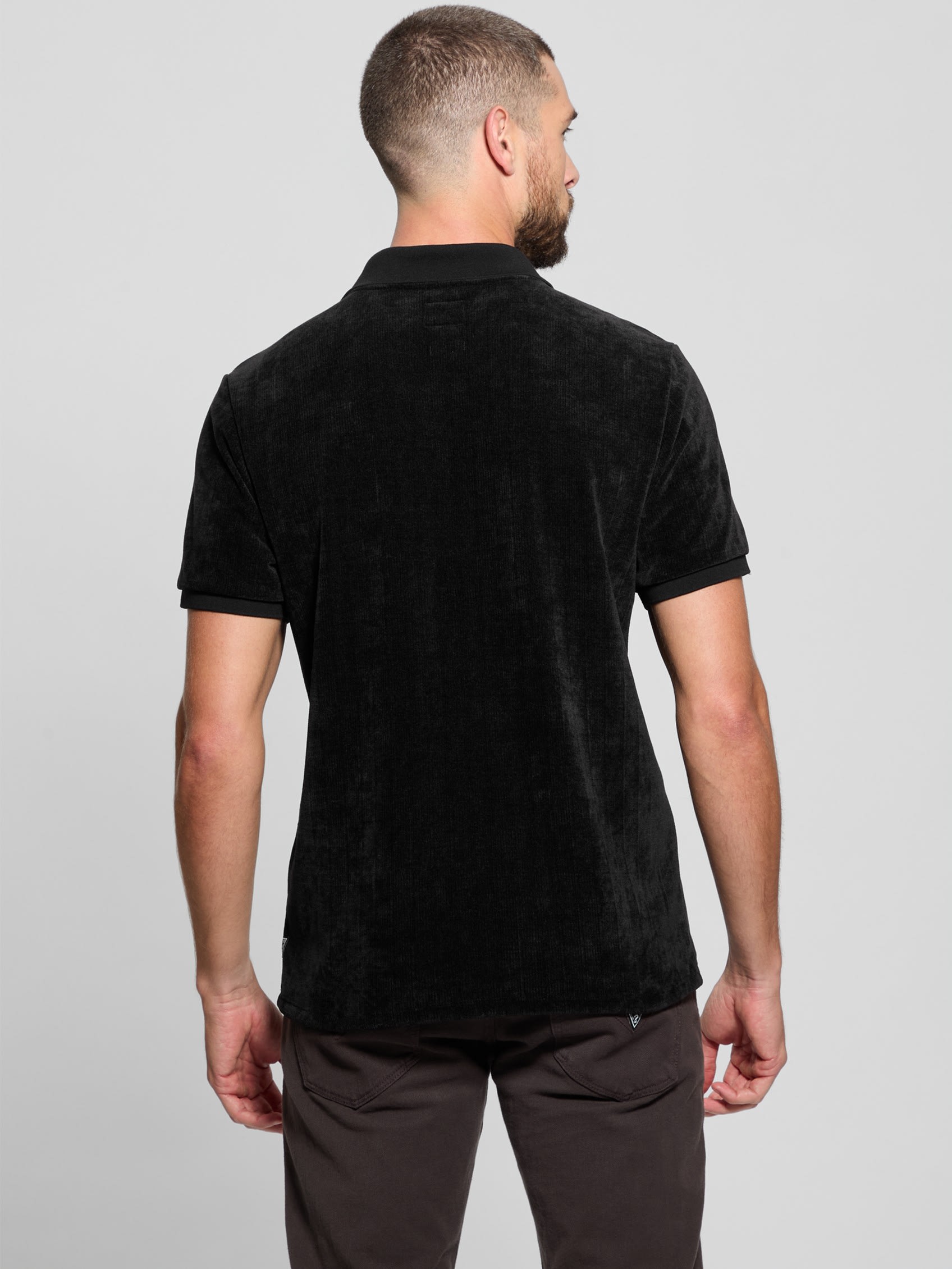  Guess Parker Velour Stripe Short Sleeve Polo - Jet Black - Bonton