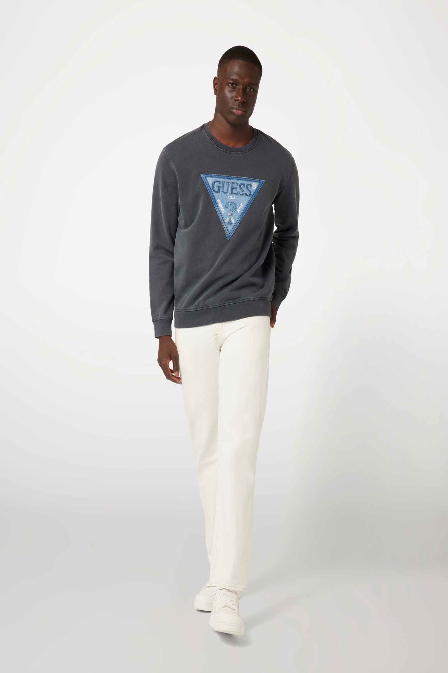  Guess Triangle Patch CN Sweatshirt - Grey Shadow Blue - Bonton