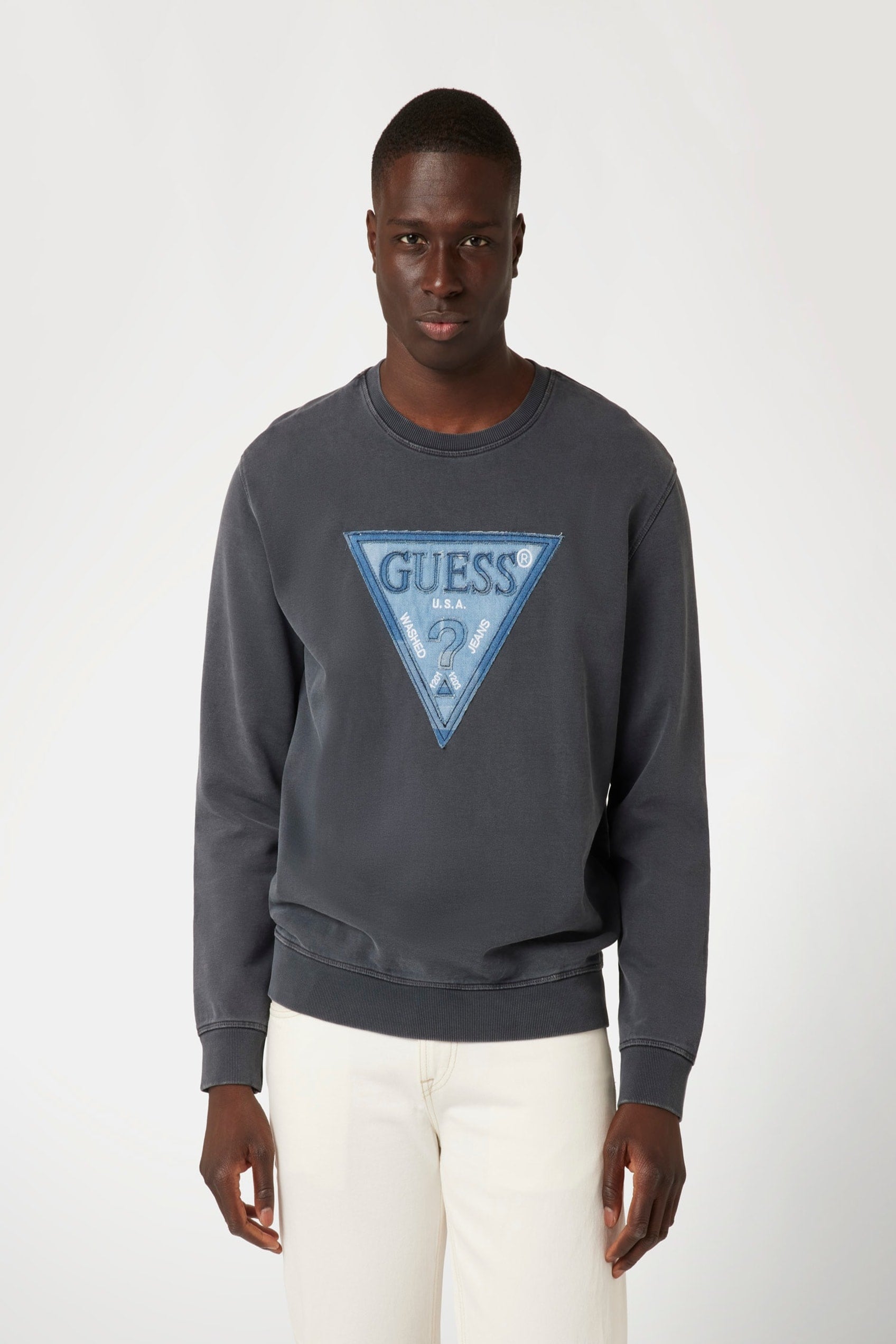  Guess Triangle Patch CN Sweatshirt - Grey Shadow Blue - Bonton