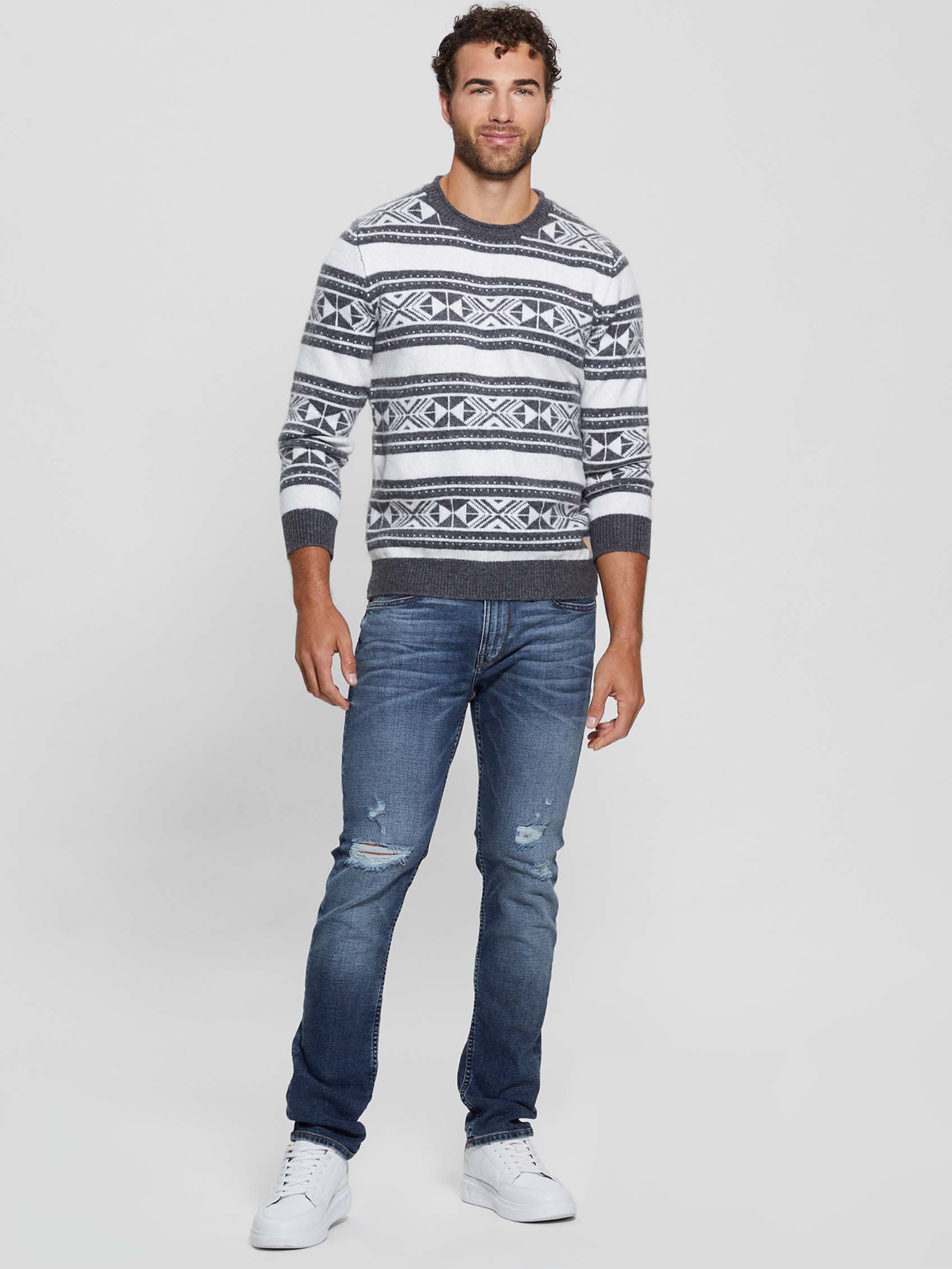  Guess Ezekiel Jacquard Sweater - Linen Dark Grey - Bonton