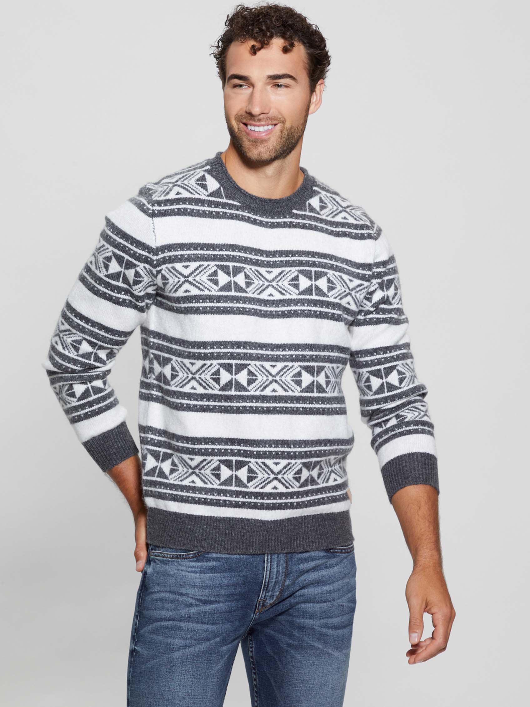  Guess Ezekiel Jacquard Sweater - Linen Dark Grey - Bonton