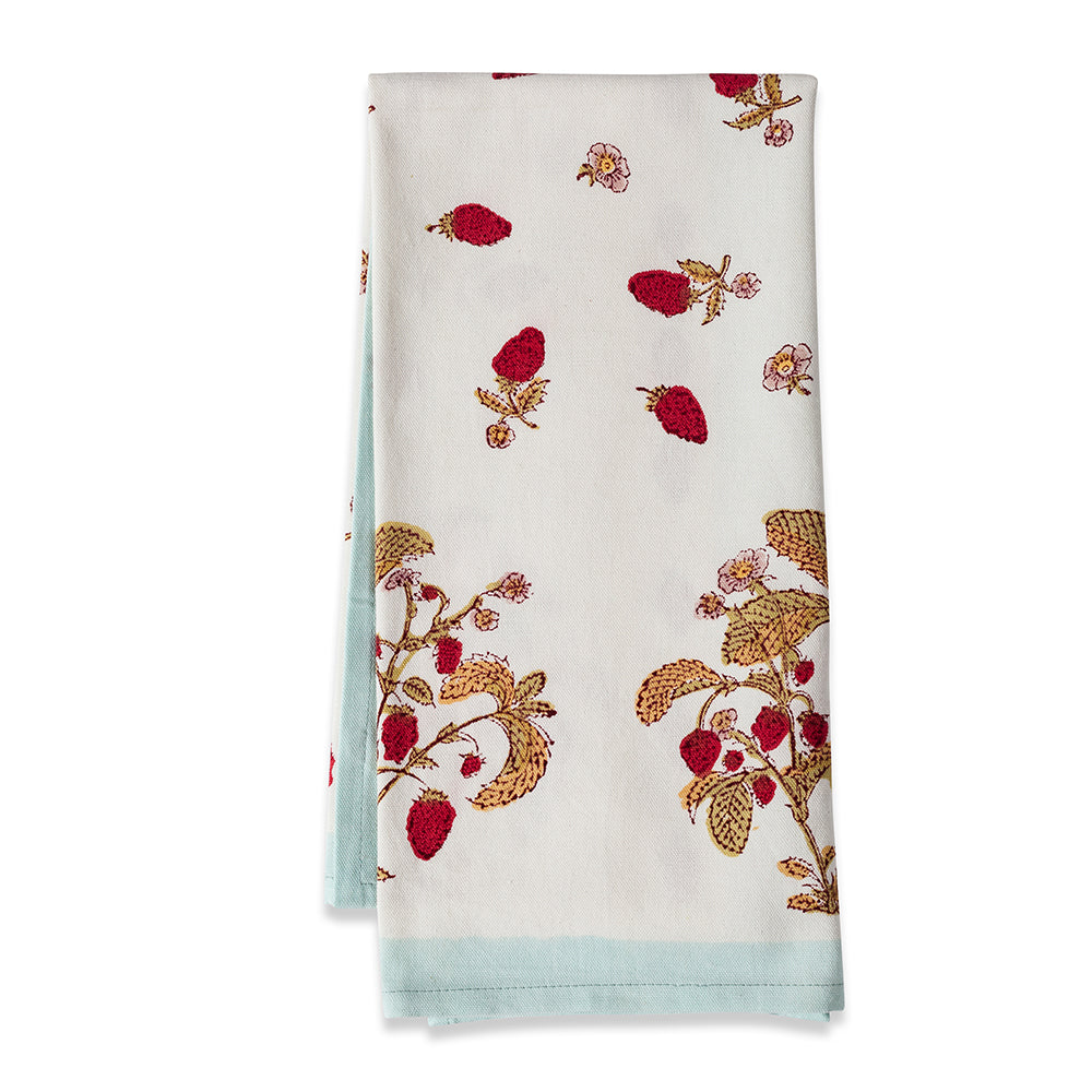  Couleur Nature Strawberry Blue Tea Towels Set of 3 - Blue - Bonton