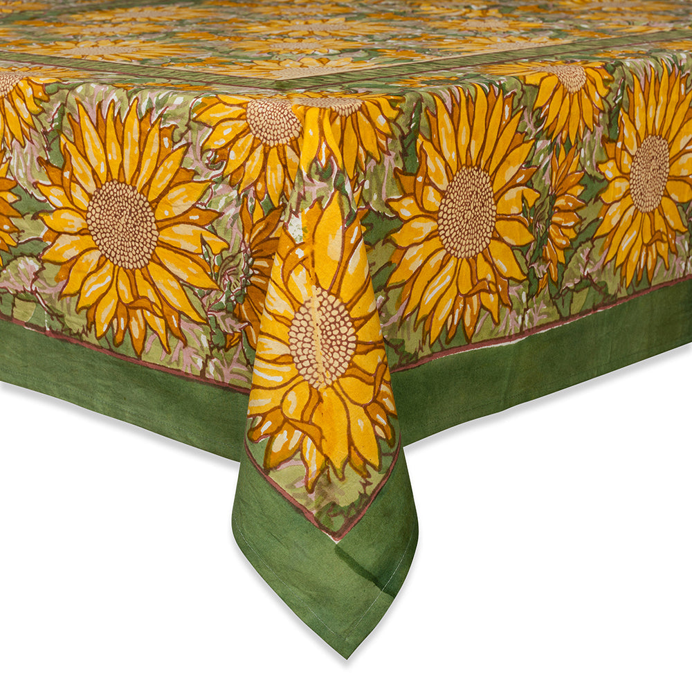  Couleur Nature Sunflower Yellow/Green Tablecloth - Yellow/Green - Bonton