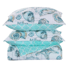 Cruz Coastal Quilt Set with Seashell Design