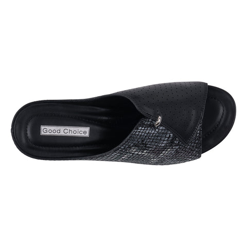 Women's Dacia Black Snake-Skin Wedge Sandals