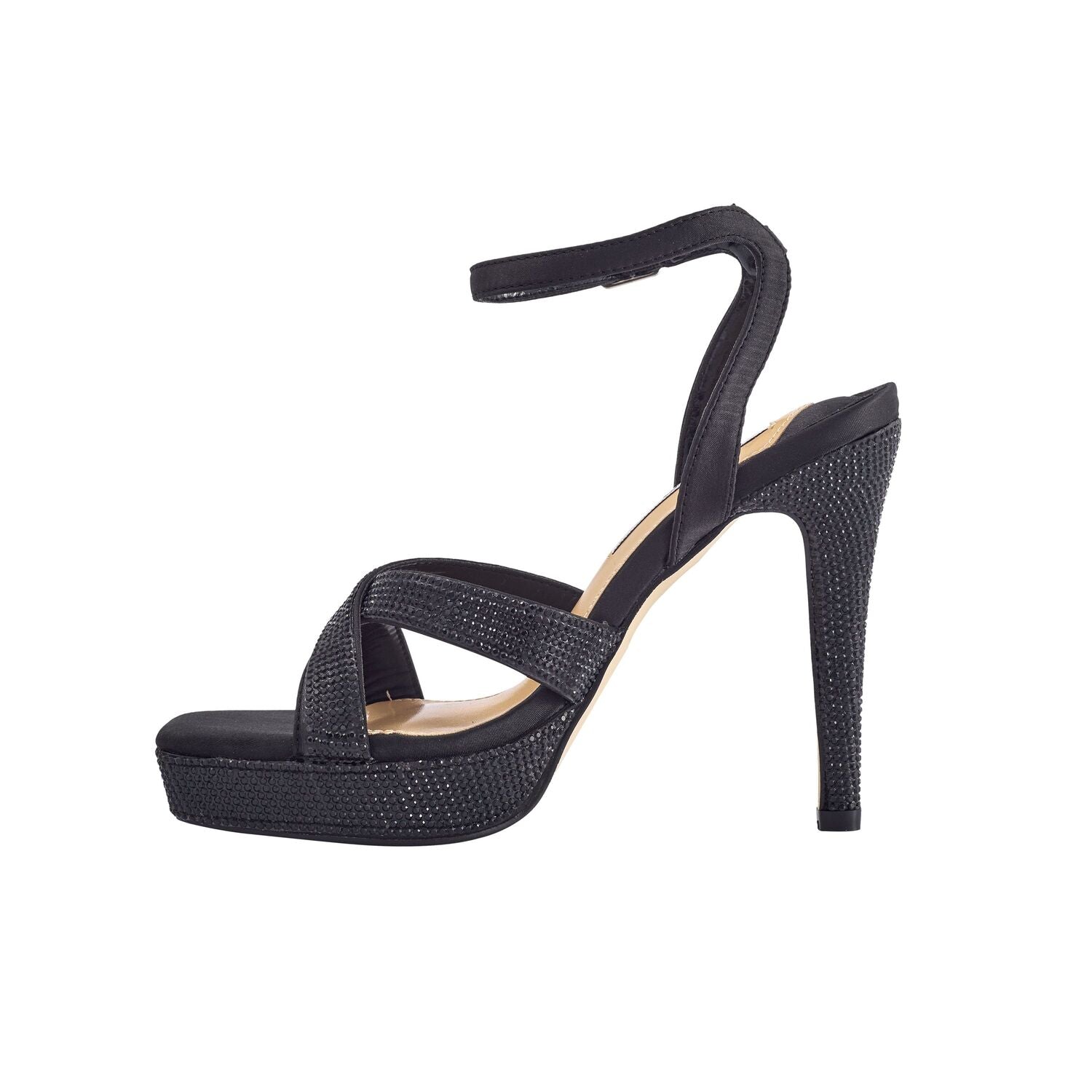  Lady Couture Daisy Rhinestone Heel Platform Sandal - Black - Bonton