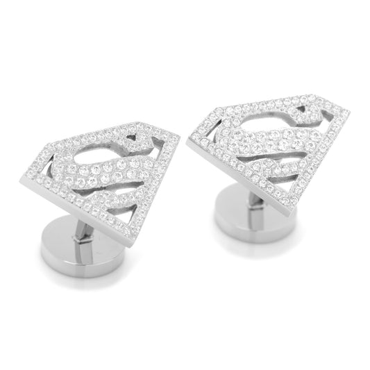 Stainless Steel White Pave Crystal Superman Cufflinks